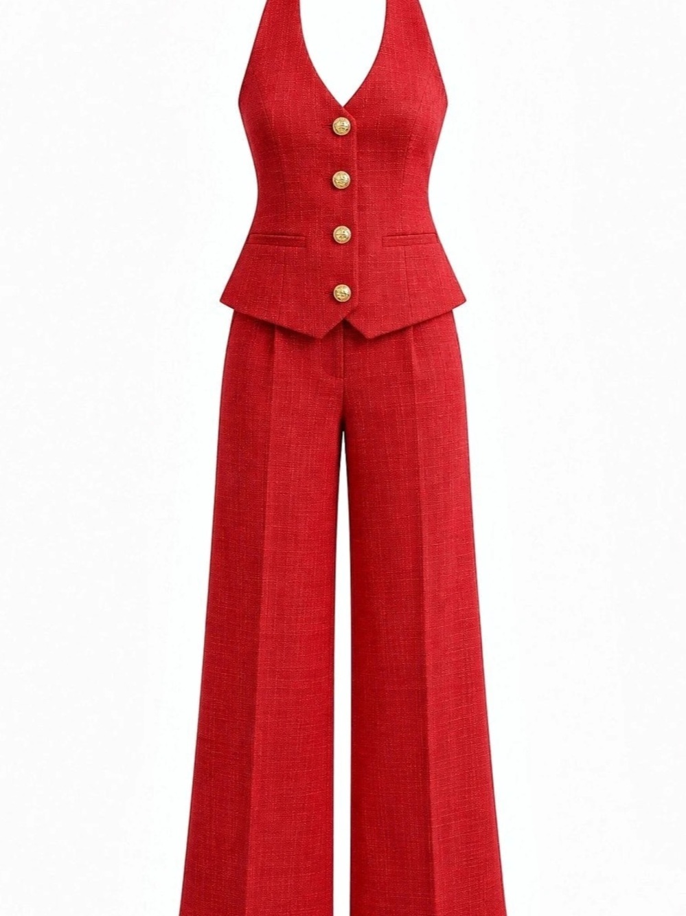 Commense Halter Vest & Wide Leg Pants Set Red Size Small